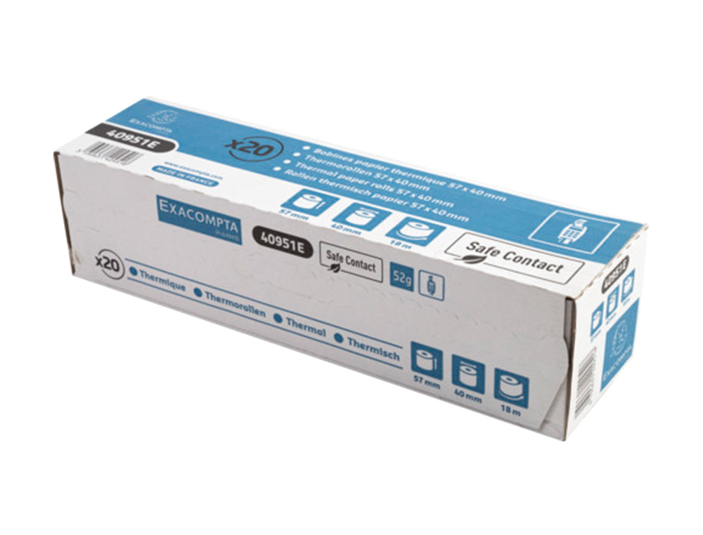 BOBINE THERMIQUE EXACOMPTA EXABLUE TPE 57X40MM 55G       LONGUEUR 18M IMPRESSION VERSO TRES LONGUE CONSERVATION