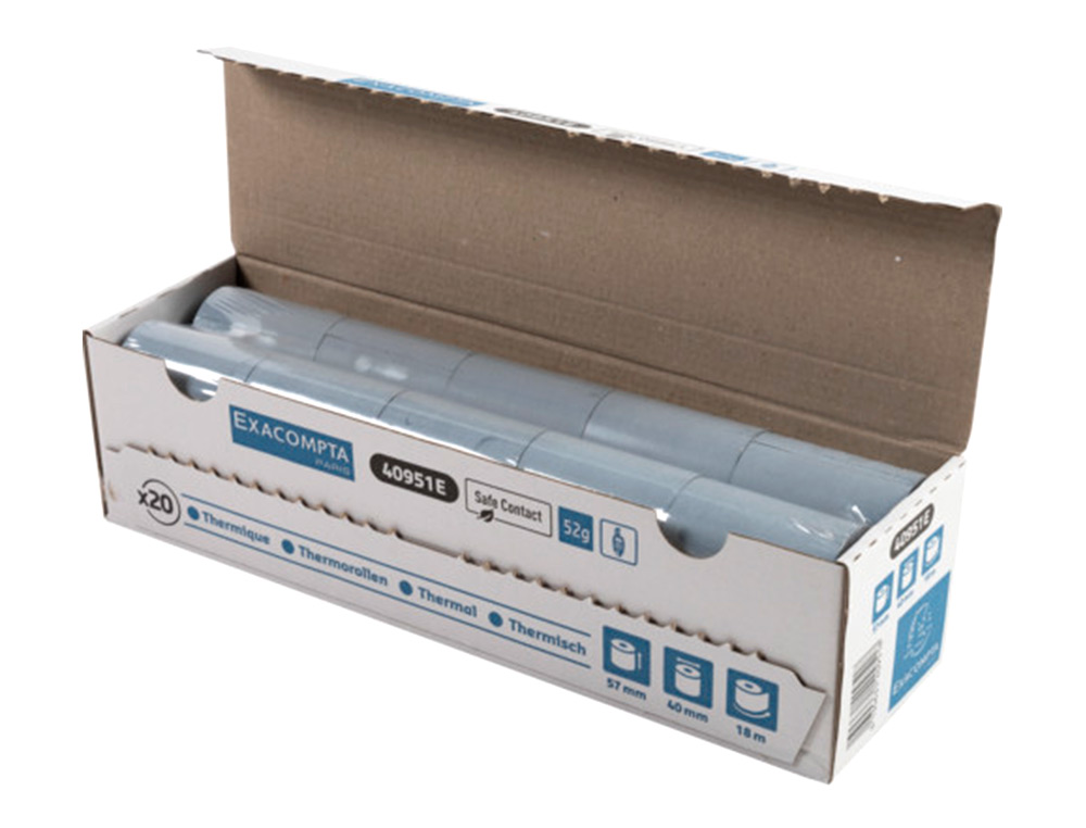 BOBINE THERMIQUE EXACOMPTA EXABLUE TPE 57X40MM 55G       LONGUEUR 18M IMPRESSION VERSO TRES LONGUE CONSERVATION