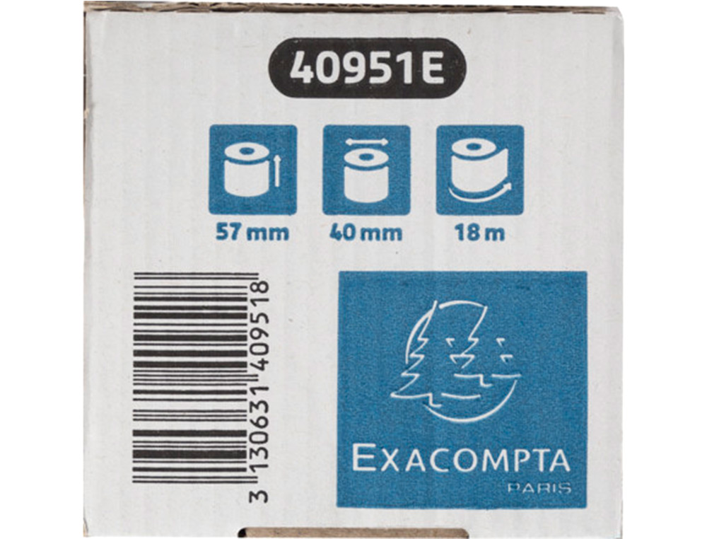 BOBINE THERMIQUE EXACOMPTA EXABLUE TPE 57X40MM 55G       LONGUEUR 18M IMPRESSION VERSO TRES LONGUE CONSERVATION