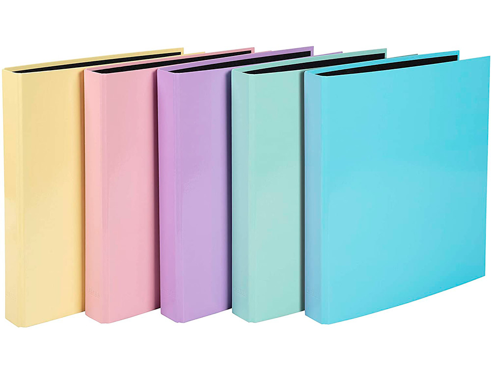 CLASSEUR EXACOMPTA AQUAREL 4 ANNEAUX D 25MM A4 CARTON PELLICULE COLORIS PASTEL ASSORTIS BLEU JAUNE CORAIL MAUVE VERT
