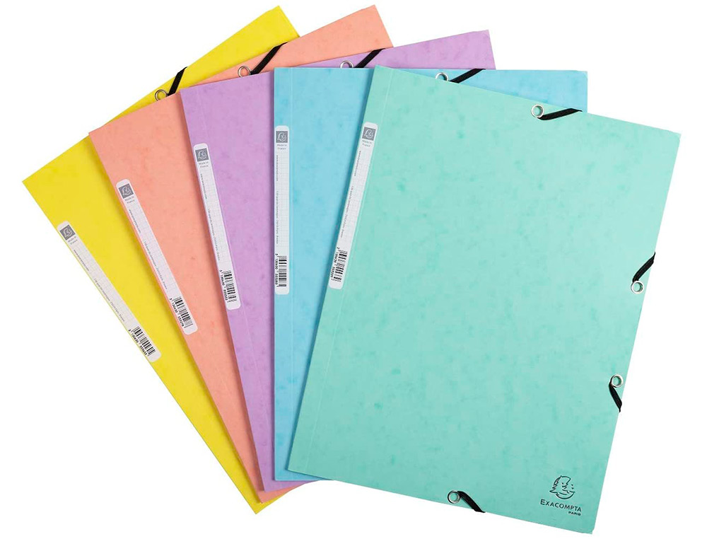 CHEMISE EXACOMPTA 3 RABATS CA RTE LUSTREE 400G 4A 24X32CM ELASTIQUE COLORIS PASTEL