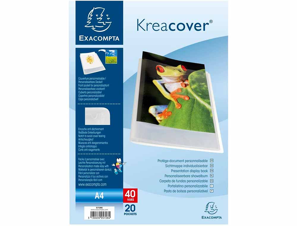 PROTEGE-DOCUMENTS EXACOMPTA KREACOVER CHROMALINE POLYPROPYLENE SEMI-RIGIDE A4 24X32CM 40 VUES CRISTAL