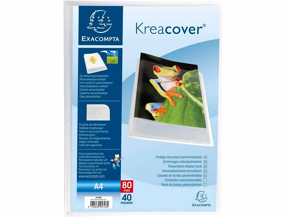 PROTEGE-DOCUMENTS EXACOMPTA KREACOVER CHROMALINE POLYPROPYLENE SEMI-RIGIDE A4 24X32CM 80 VUES CRISTAL