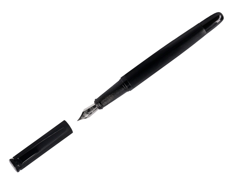 STYLO-PLUME ET FLACON D'ENCRE BELIUS ORIGEN ALUMINIUM BROSSE ENCRE NOIRE COLORIS NOIR DANS COFFRET CADEAU