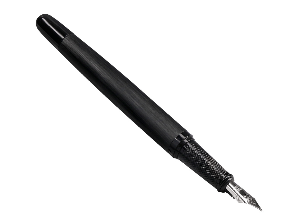 STYLO-PLUME ET FLACON D'ENCRE BELIUS ORIGEN ALUMINIUM BROSSE ENCRE NOIRE COLORIS NOIR DANS COFFRET CADEAU