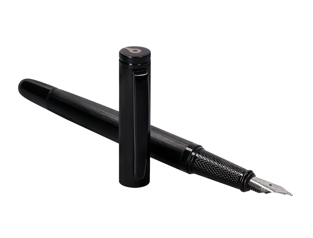 STYLO-PLUME ET FLACON D'ENCRE BELIUS ORIGEN ALUMINIUM BROSSE ENCRE NOIRE COLORIS NOIR DANS COFFRET CADEAU
