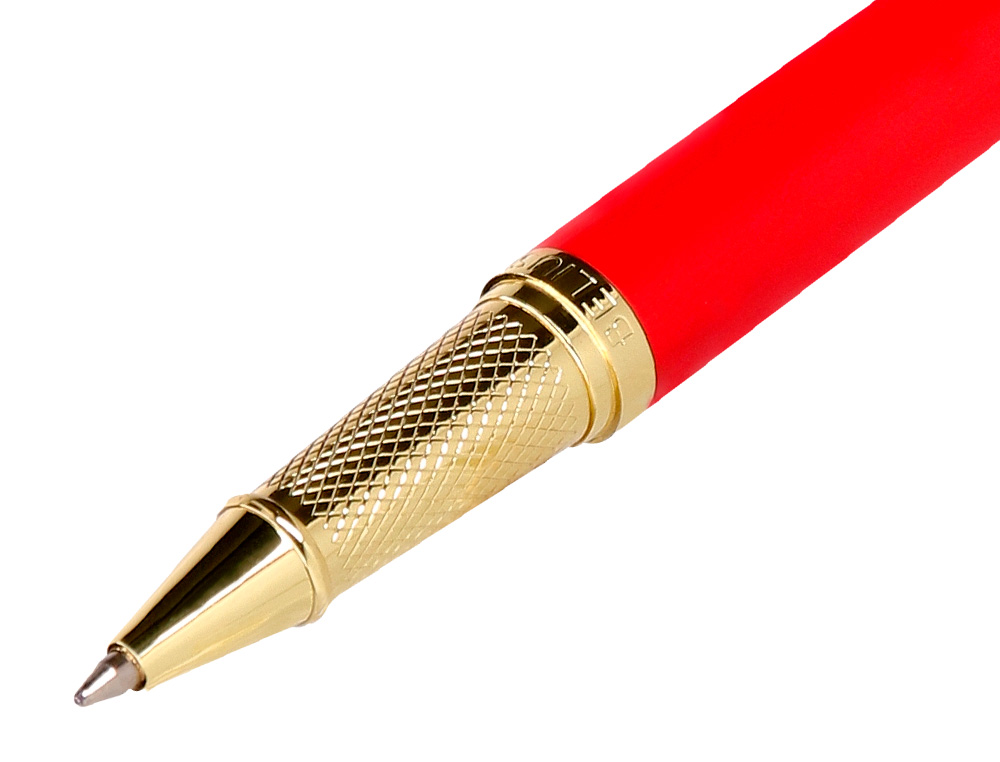 STYLO-BILLE BELIUS PASSION ALUMINIUM BROSSE ATTRIBUTS OR ENCRE BLEUE COLORIS ROUGE     DANS COFFRET CADEAU