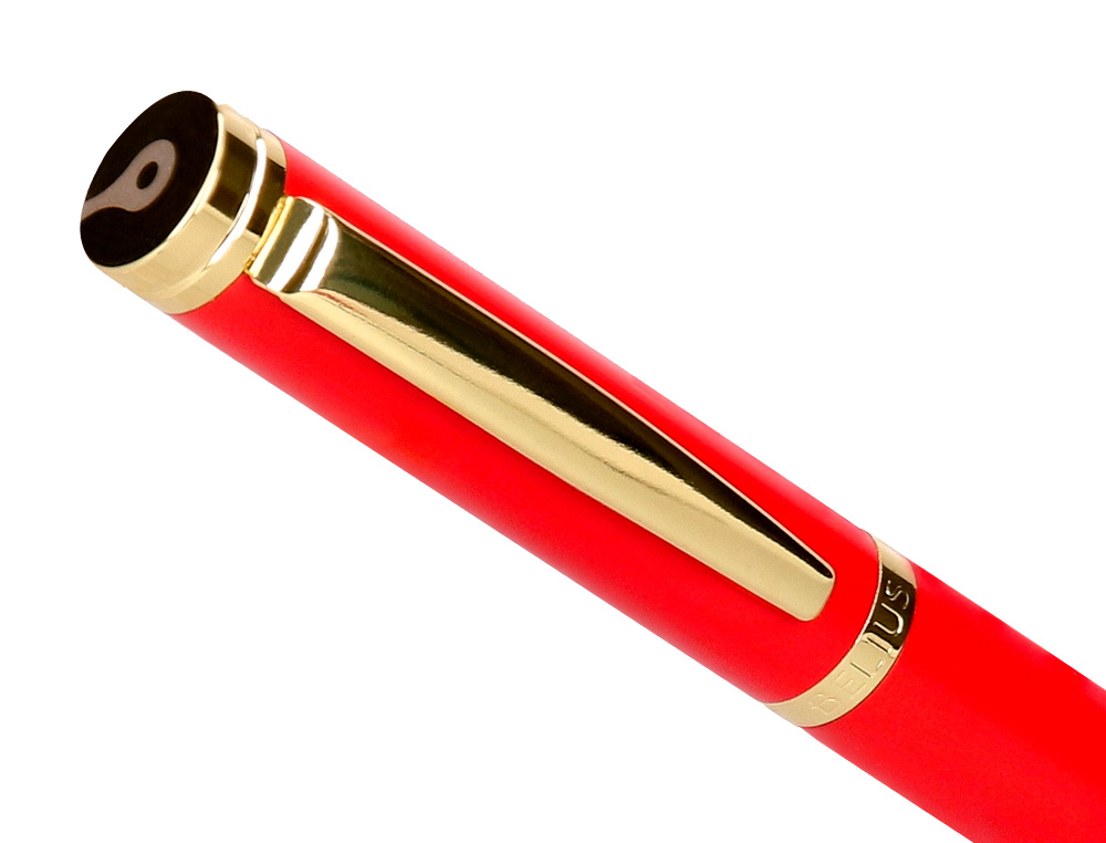 STYLO-BILLE BELIUS PASSION ALUMINIUM BROSSE ATTRIBUTS OR ENCRE BLEUE COLORIS ROUGE     DANS COFFRET CADEAU