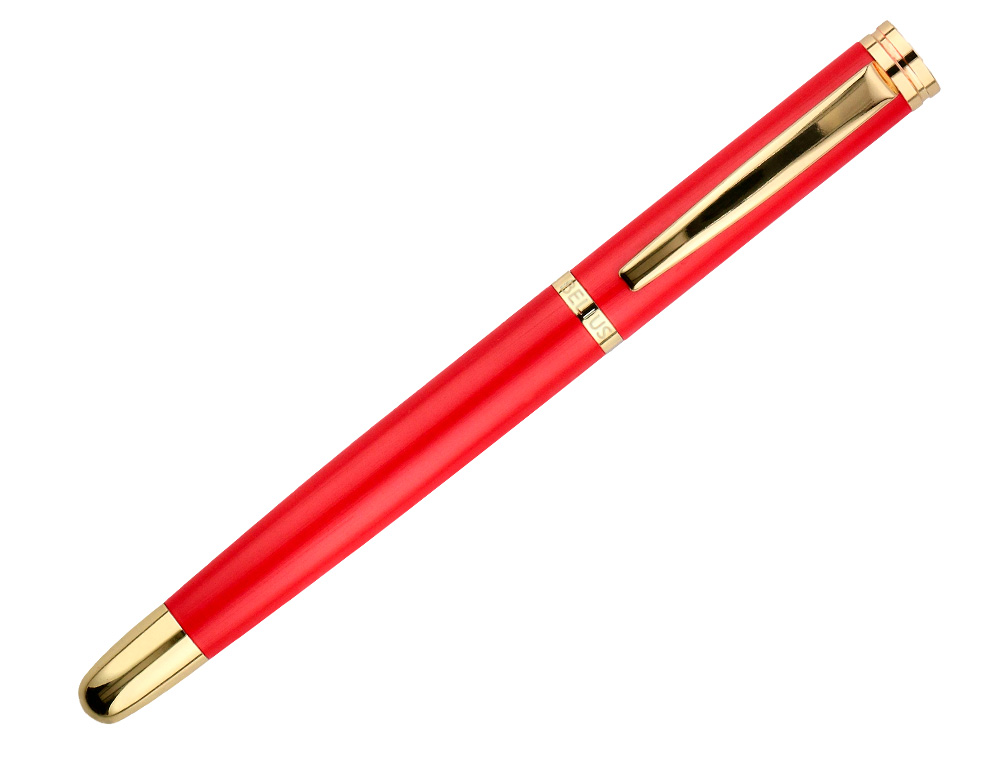 STYLO-BILLE BELIUS PASSION ALUMINIUM BROSSE ATTRIBUTS OR ENCRE BLEUE COLORIS ROUGE     DANS COFFRET CADEAU