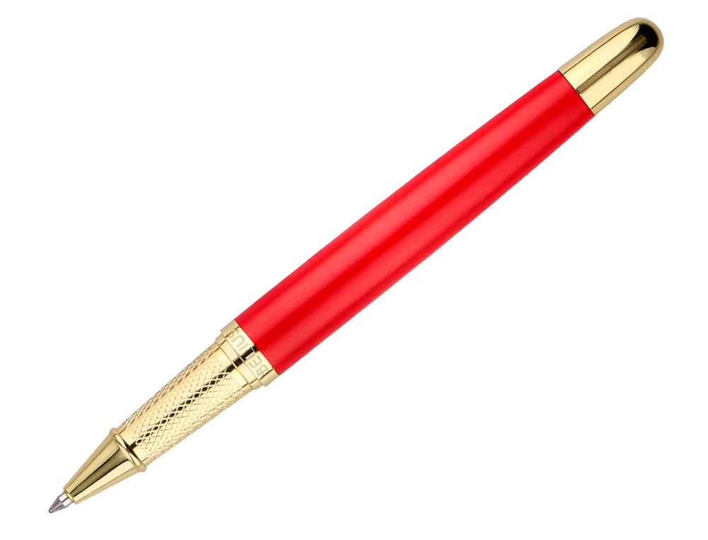 STYLO-BILLE BELIUS PASSION ALUMINIUM BROSSE ATTRIBUTS OR ENCRE BLEUE COLORIS ROUGE     DANS COFFRET CADEAU