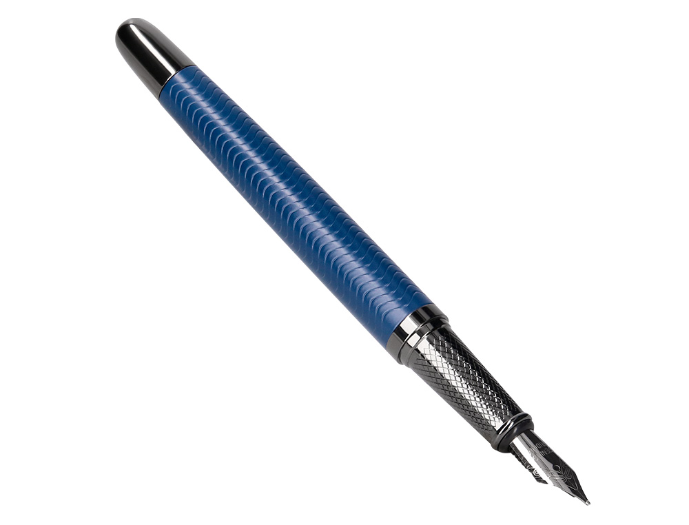 STYLO-PLUME BELIUS NEPTUNO ALUMINIUM TEXTURE ONDULEE ATTRIBUTS GUN ENCRE BLEUE COLORIS BLEU MARINE DANS COFFRET CADEAU
