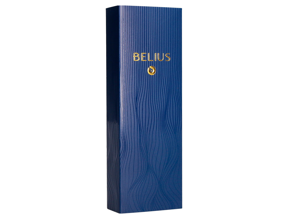 STYLO-PLUME BELIUS NEPTUNO ALUMINIUM TEXTURE ONDULEE ATTRIBUTS GUN ENCRE BLEUE COLORIS BLEU MARINE DANS COFFRET CADEAU