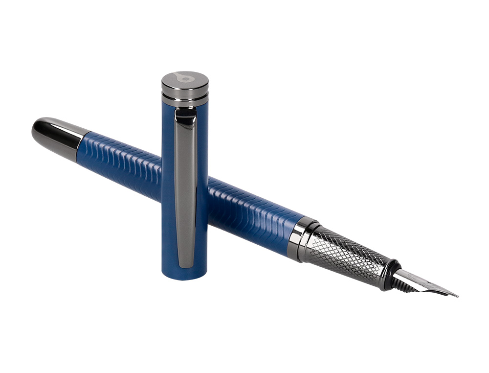 STYLO-PLUME BELIUS NEPTUNO ALUMINIUM TEXTURE ONDULEE ATTRIBUTS GUN ENCRE BLEUE COLORIS BLEU MARINE DANS COFFRET CADEAU