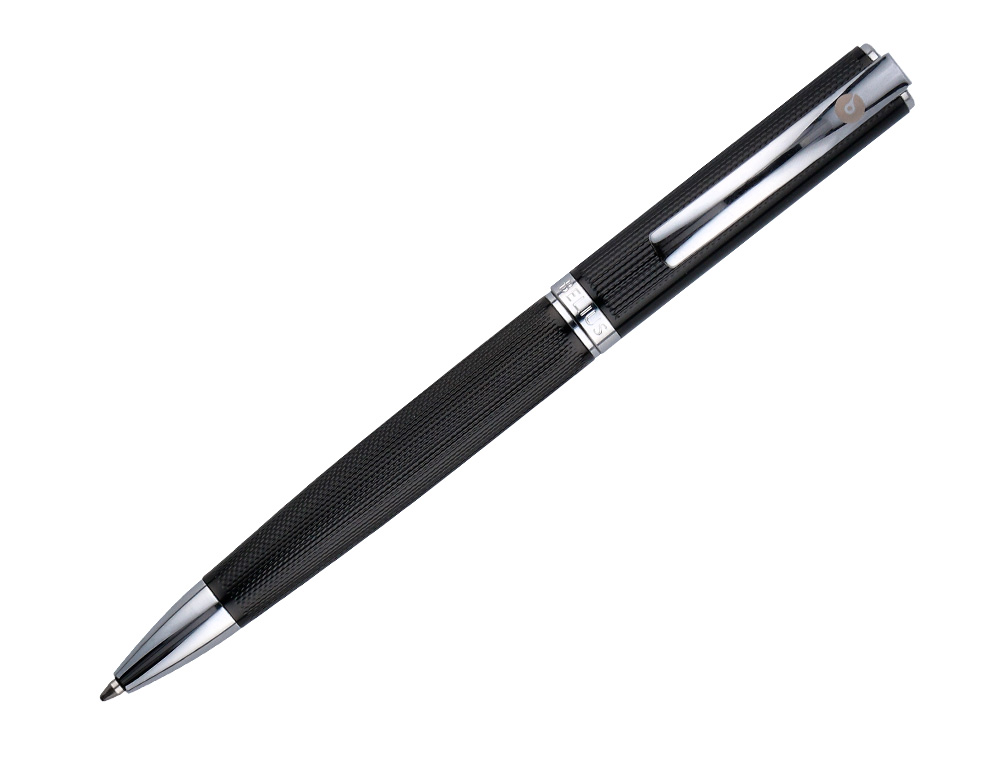 ROLLER BELIUS TURBO ALUMINIUM TEXTURE POINTILLEE ATTRIBUTS ARGENT ENCRE BLEUE COLORIS NOIR DANS COFFRET CADEAU