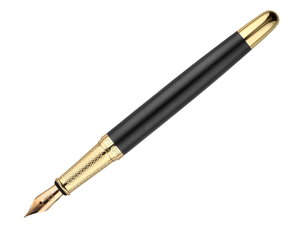 STYLO-PLUME ET ETUI SIMILI CUIR BELIUS SOIREE ALUMINIUM DETAILS ET ATTRIBUTS OR ENCRE BLEUE COLORIS NOIR COFFRET CADEAU