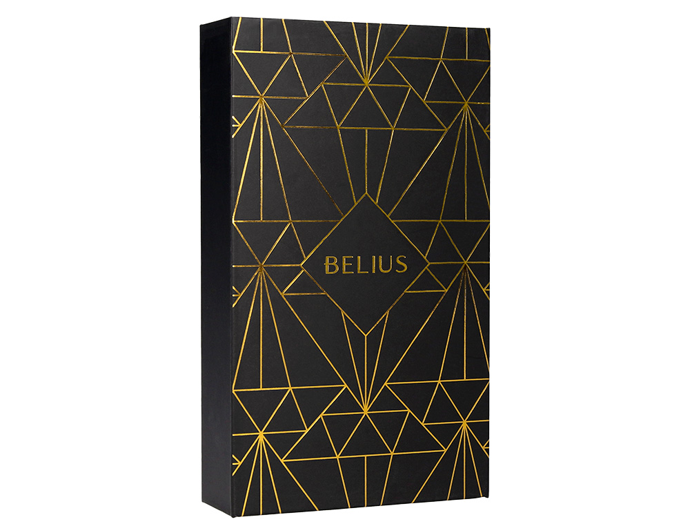 STYLO-PLUME ET ETUI SIMILI CUIR BELIUS SOIREE ALUMINIUM DETAILS ET ATTRIBUTS OR ENCRE BLEUE COLORIS NOIR COFFRET CADEAU