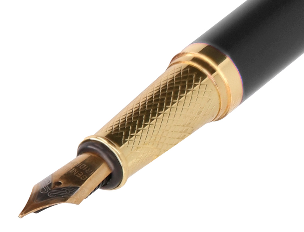 STYLO-PLUME ET ETUI SIMILI CUIR BELIUS SOIREE ALUMINIUM DETAILS ET ATTRIBUTS OR ENCRE BLEUE COLORIS NOIR COFFRET CADEAU