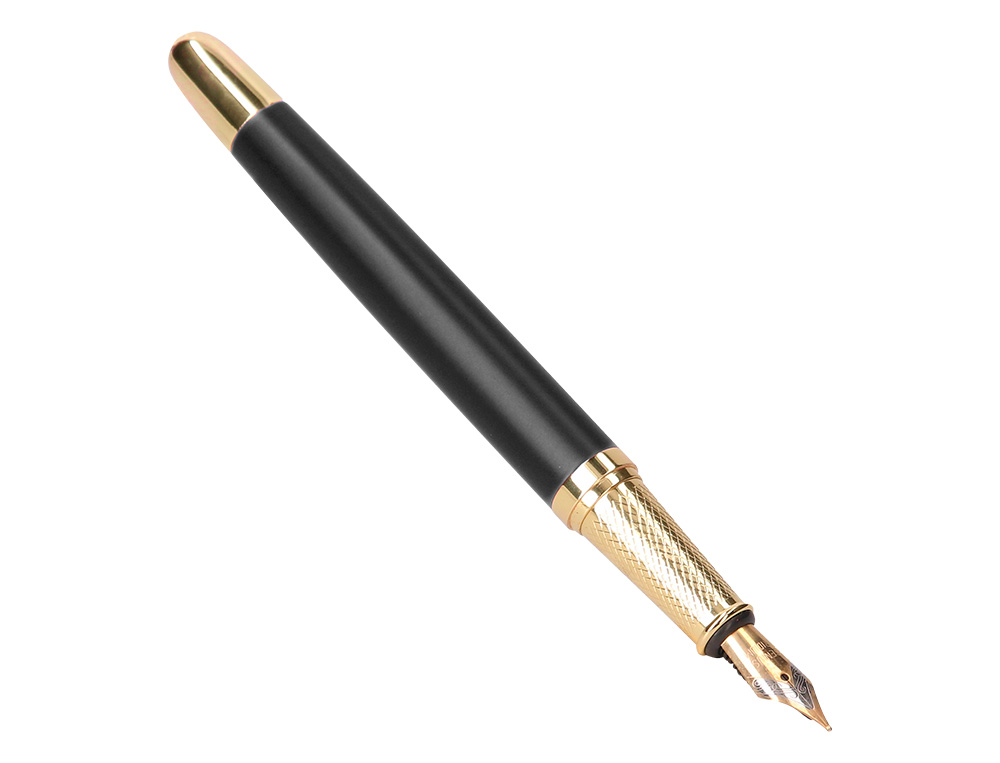 STYLO-PLUME ET ETUI SIMILI CUIR BELIUS SOIREE ALUMINIUM DETAILS ET ATTRIBUTS OR ENCRE BLEUE COLORIS NOIR COFFRET CADEAU
