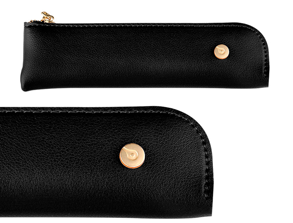 STYLO-PLUME ET ETUI SIMILI CUIR BELIUS SOIREE ALUMINIUM DETAILS ET ATTRIBUTS OR ENCRE BLEUE COLORIS NOIR COFFRET CADEAU
