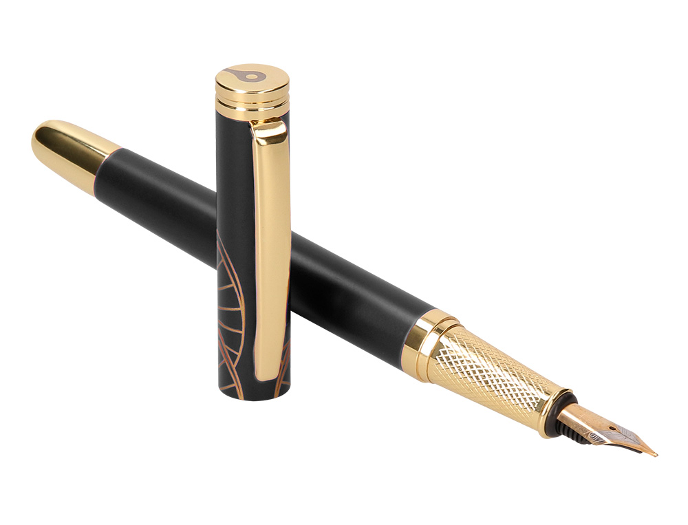 STYLO-PLUME ET ETUI SIMILI CUIR BELIUS SOIREE ALUMINIUM DETAILS ET ATTRIBUTS OR ENCRE BLEUE COLORIS NOIR COFFRET CADEAU