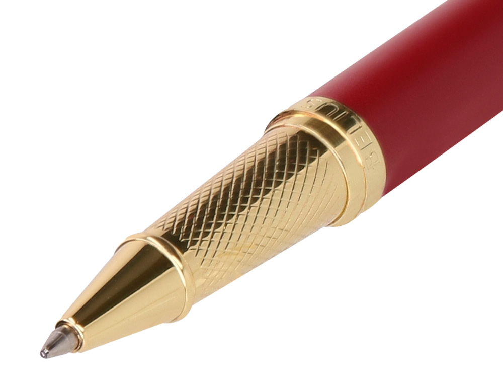 STYLO-BILLE BELIUS SOIREE ALUMINIUM DETAILS ET ATTRIBUTS OR ENCRE BLEUE COLORIS BORDEAUX DANS COFFRET CADEAU