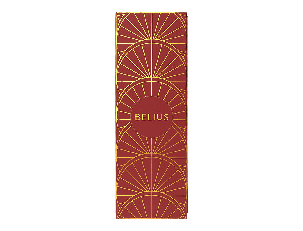 STYLO-BILLE BELIUS SOIREE ALUMINIUM DETAILS ET ATTRIBUTS OR ENCRE BLEUE COLORIS BORDEAUX DANS COFFRET CADEAU