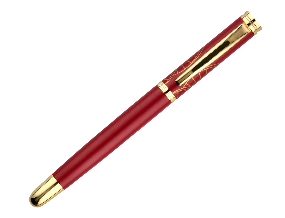 STYLO-BILLE BELIUS SOIREE ALUMINIUM DETAILS ET ATTRIBUTS OR ENCRE BLEUE COLORIS BORDEAUX DANS COFFRET CADEAU