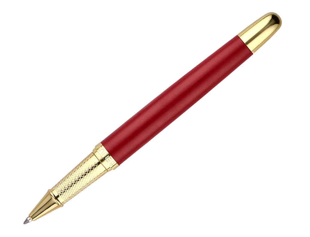 STYLO-BILLE BELIUS SOIREE ALUMINIUM DETAILS ET ATTRIBUTS OR ENCRE BLEUE COLORIS BORDEAUX DANS COFFRET CADEAU