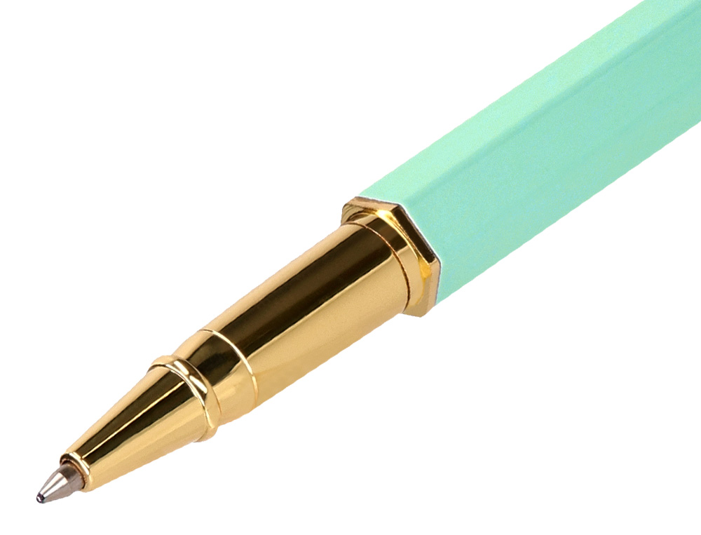 STYLO-BILLE BELIUS MACARON BLISS HEXAGONAL ALUMINIUM DETAILS ET ATTRIBUTS OR ENCRE BLEUE COLORIS VERT COFFRET CADEAU