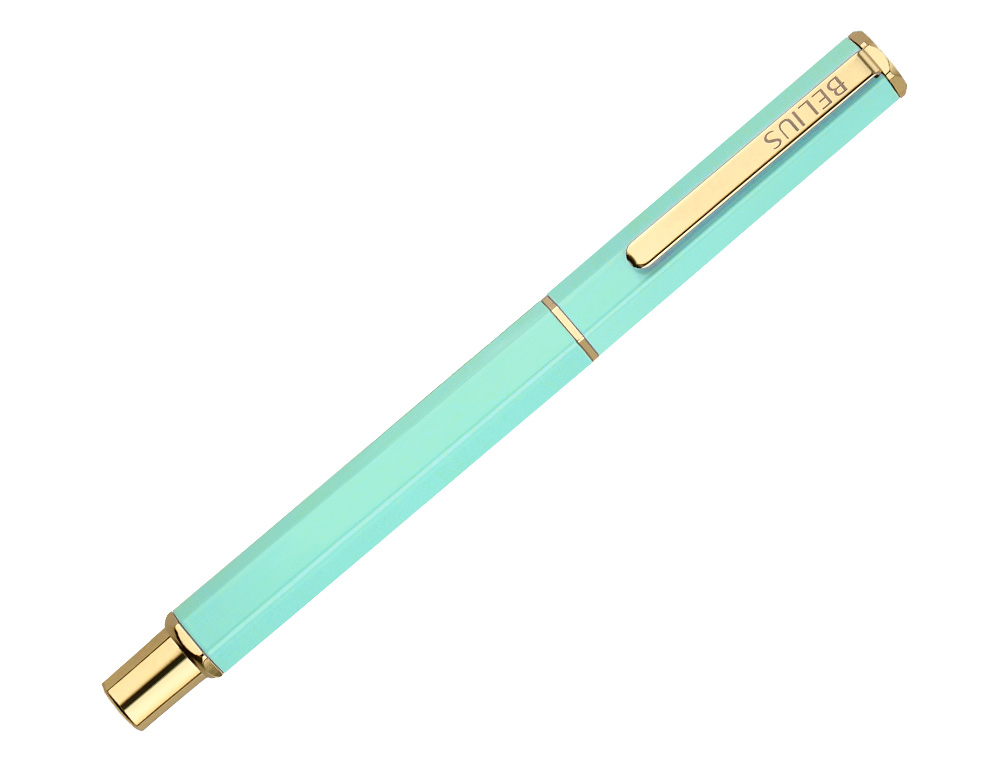 STYLO-BILLE BELIUS MACARON BLISS HEXAGONAL ALUMINIUM DETAILS ET ATTRIBUTS OR ENCRE BLEUE COLORIS VERT COFFRET CADEAU