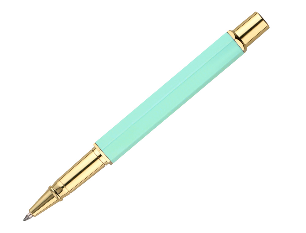 STYLO-BILLE BELIUS MACARON BLISS HEXAGONAL ALUMINIUM DETAILS ET ATTRIBUTS OR ENCRE BLEUE COLORIS VERT COFFRET CADEAU