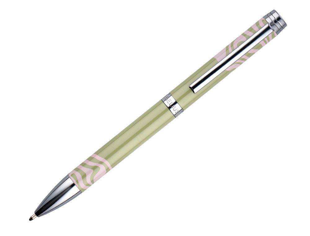 STYLO-BILLE BELIUS INK DREAMS ALUMINIUM ATTRIBUTS ARGENT ENCRE BLEUE COLORIS VERT MATCHA ONDULATIONS ROSE COFFRET CADEAU