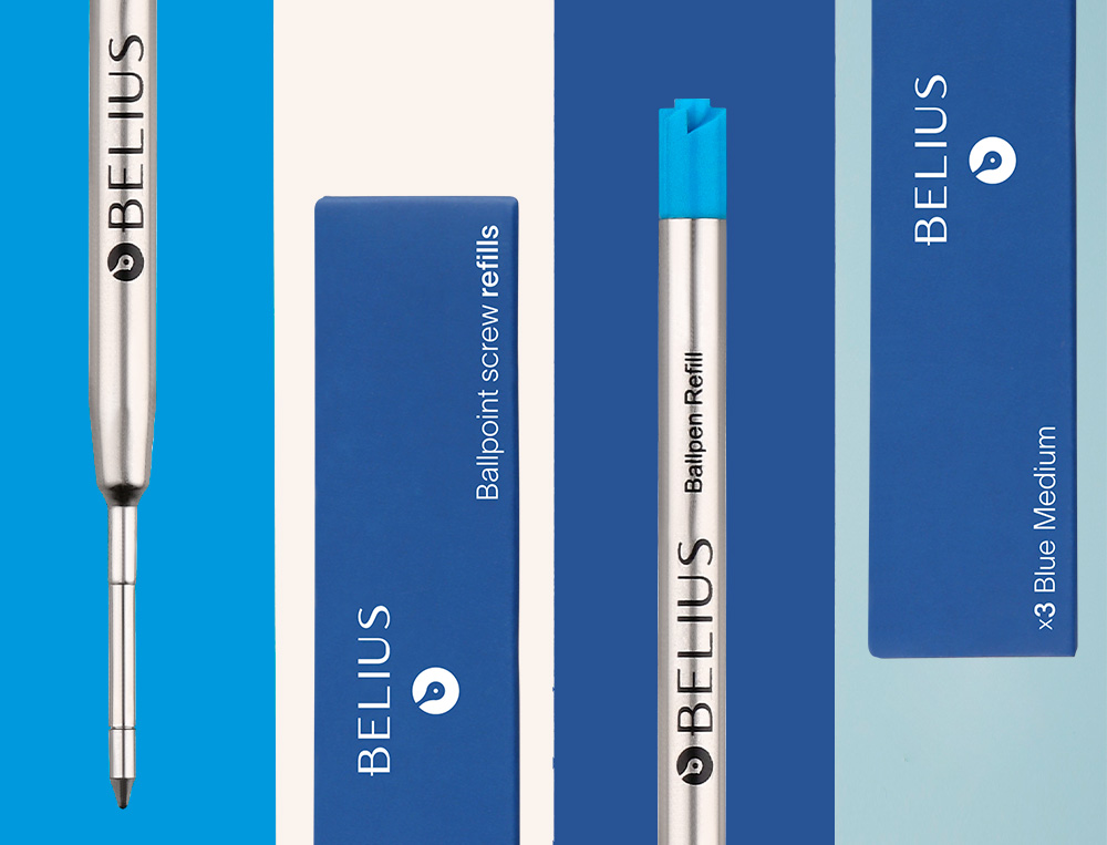 RECHARGE STYLO-BILLE BELIUS ENCRE BLEUE POINTE 0,8MM BOITE 3 UNITES