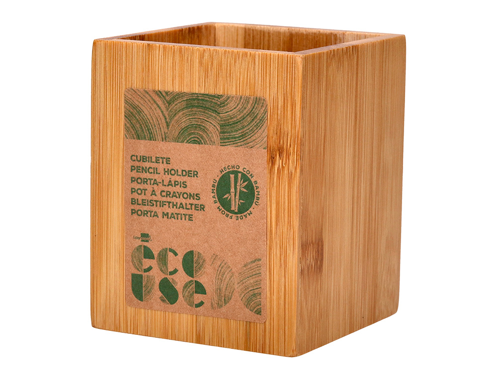 POT A CRAYONS LIDERPAPEL ECOUSE BAMBOU CARRE 8X8X10CM