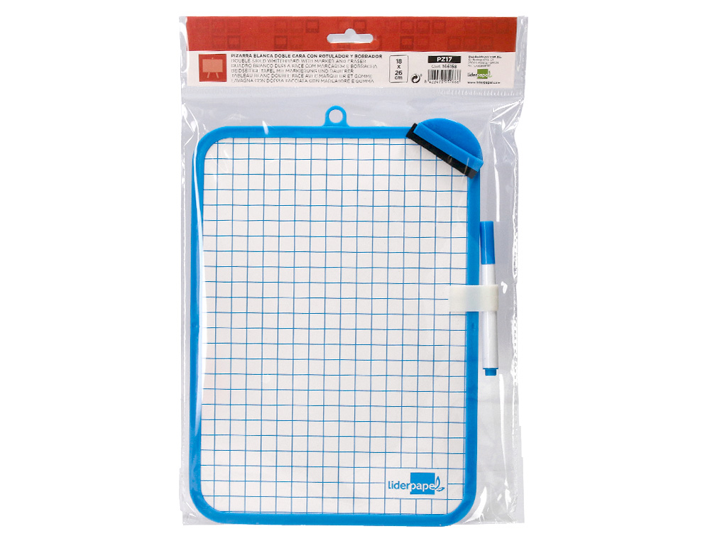 ARDOISE SCOLAIRE LIDERPAPEL 18X26CM DOUBLE FACE UNIE ET QUADRILLEE AVEC FEUTRE ET EFFACETTE MAGNETIQUE COLORIS