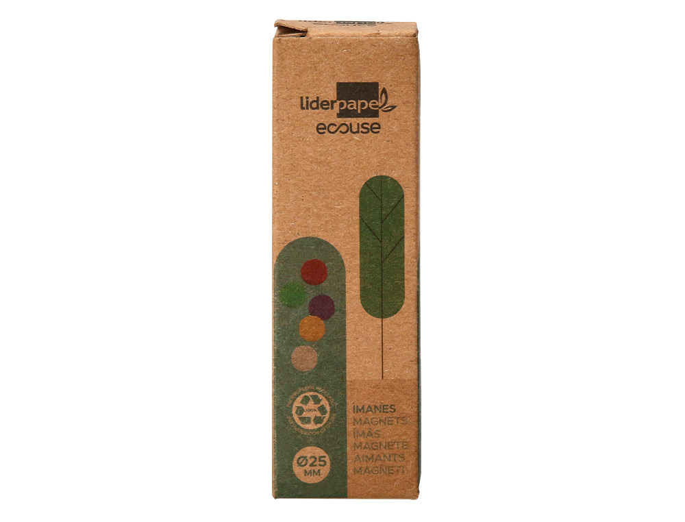 AIMANT LIDERPAPEL ECOUSE PP 25MM POUR TABLEAUX MAGNETIQUES COLORIS ASSORTIS BOITE 10 UNITES