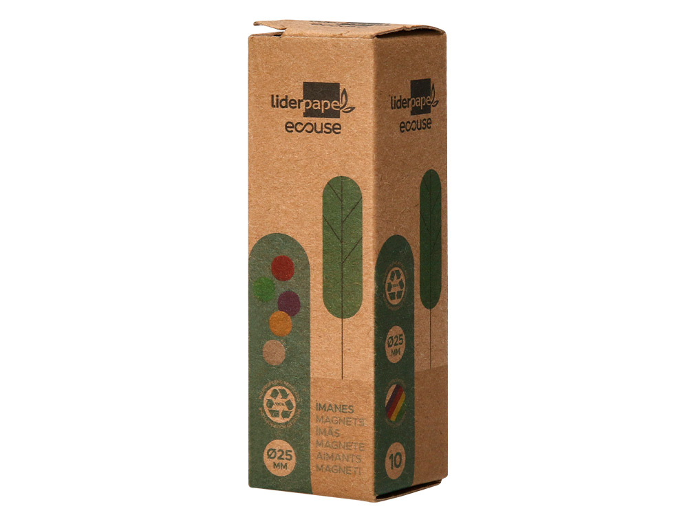 AIMANT LIDERPAPEL ECOUSE PP 25MM POUR TABLEAUX MAGNETIQUES COLORIS ASSORTIS BOITE 10 UNITES