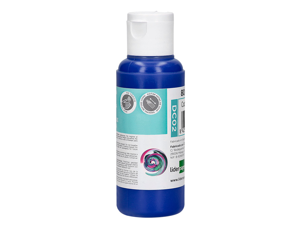 PEINTURE ACRYLIQUE LIDERPAPEL COLORIS BLEU OUTREMER BOUTEILLE 80ML