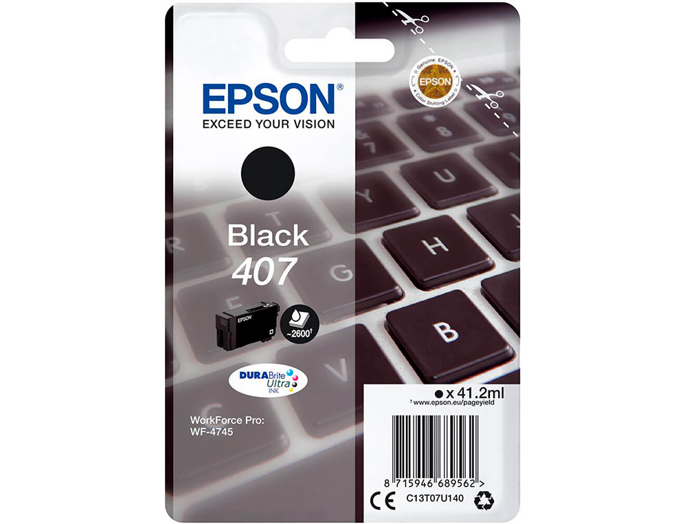 CARTOUCHE EPSON JET D'ENCRE 407 CLAVIER COULEUR NOIR 2,6K