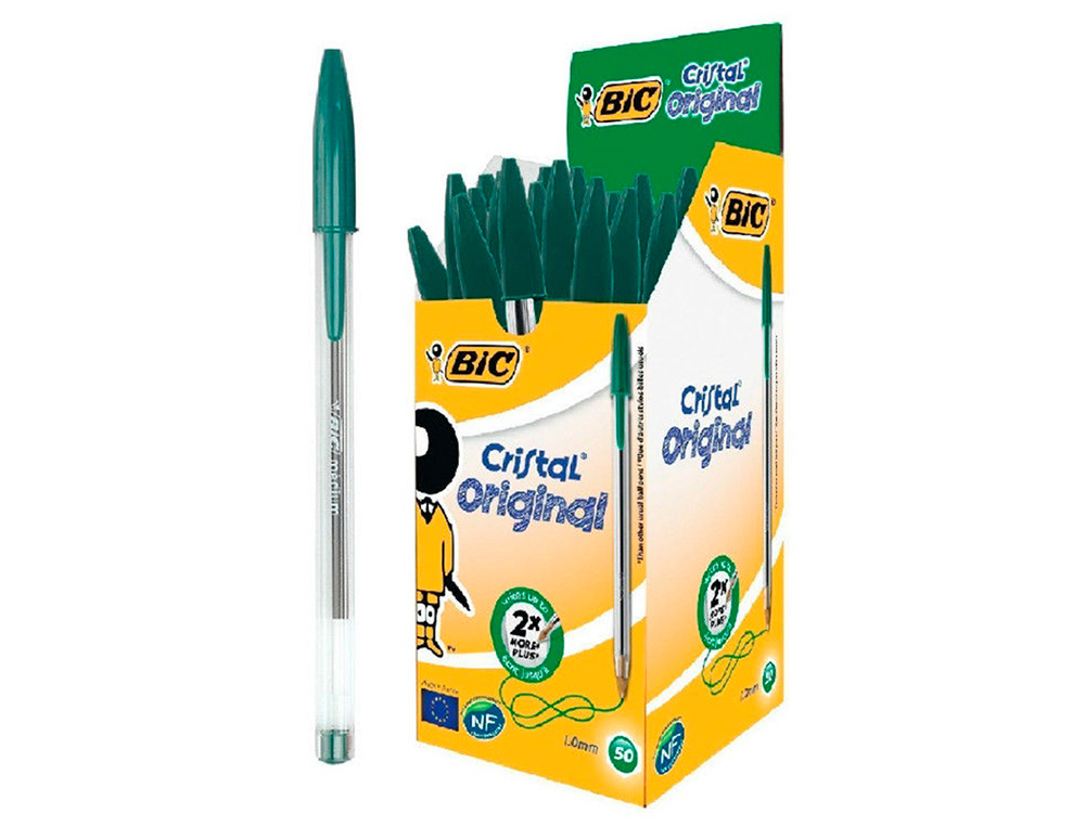 STYLO-BILLE BIC CRISTAL CRITURE MOYENNE 0.5MM ENCRE CLASSIQUE BILLE INDFORMABLE CAPUCHON COULEUR ENCRE VERT