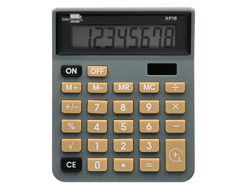 CALCULATRICE DE BUREAU LIDERPAPEL XF18 8 CHIFFRES    SOLAIRE ET PILES 127X105X24   MM COLORIS GRIS