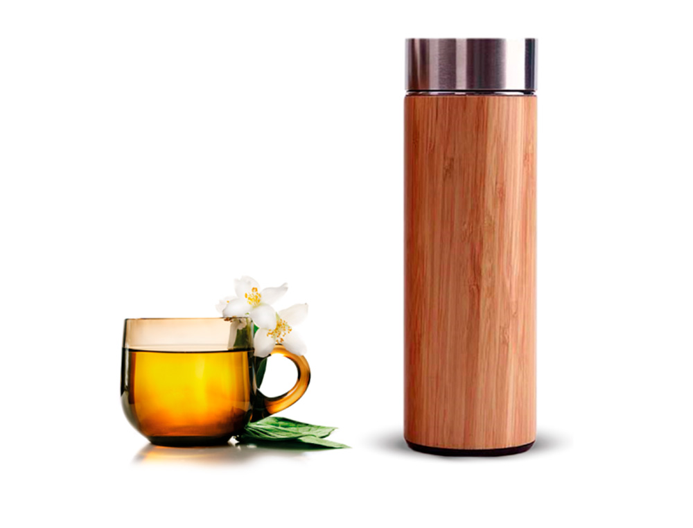 THEIERE BAMBOU 360 ML DOUBLE PAROI THERMIQUE EN ACIER      INOXIDABLE