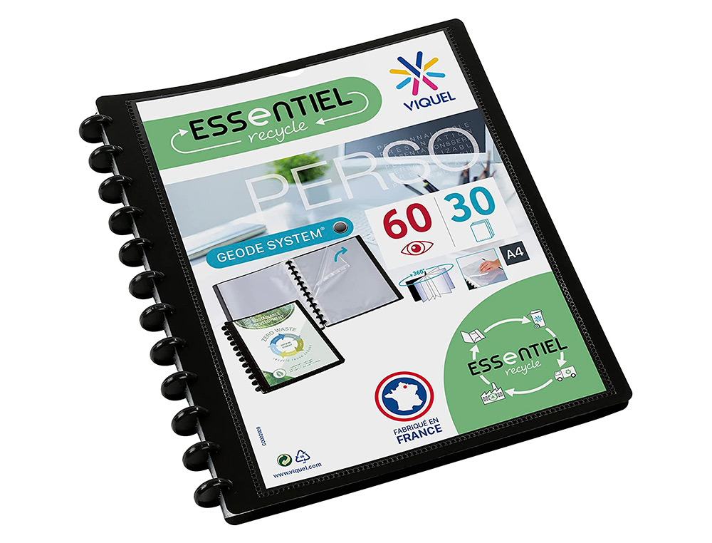 PORTE VUES GEODE ESSENTIEL RECYCLE PERSONNALISABLE 60    VUES POLYPROPYLENE A4 MAXI    COLORIS NOIR