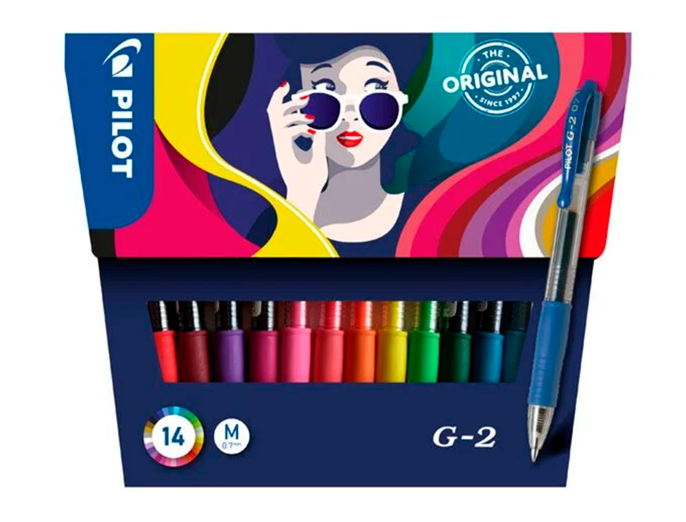 STYLO- BILLE G-2 PILOT POCHETTE 14 POINTE MOYENNE    0.7MM COLORIS ASSORTIS