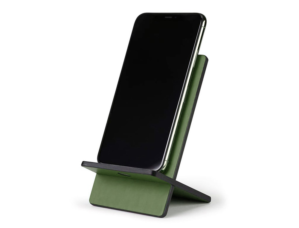 SUPPORT RHODIARAMA POUR T L PHONE MOBILE EN SIMIL     CUIR SAUGE 8X8X13,5CM