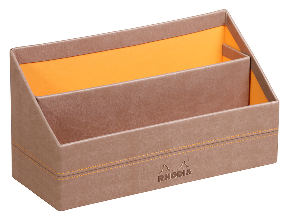 PORTE-COURRIER RHODIARAMA 2 COMPARTIMENTS EN SIMIL CUIR TAUPE VELOUT 25X10X14CM
