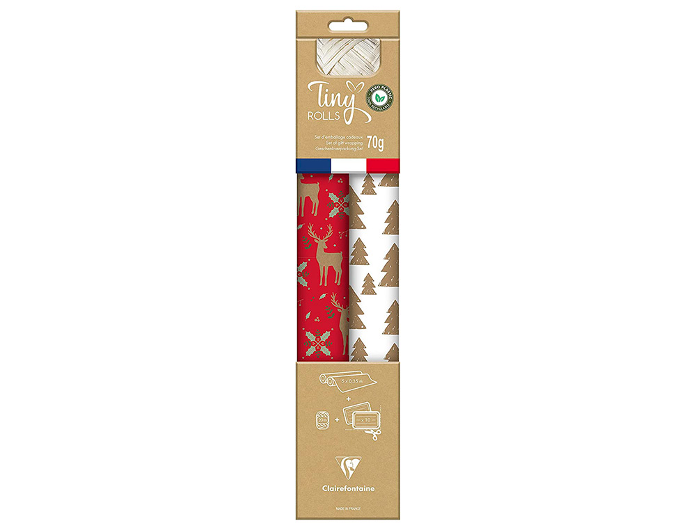 SET D'EMBALLAGE CADEAU NO L COMPOS  DE 2 ROULEAUX TINY    ROLLS 5MX35CM + 1 ROULEAU     BOLDUC 20M + 10  TIQUETTES