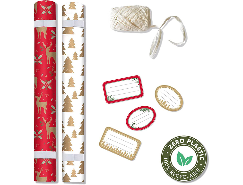 SET D'EMBALLAGE CADEAU NO L COMPOS  DE 2 ROULEAUX TINY    ROLLS 5MX35CM + 1 ROULEAU     BOLDUC 20M + 10  TIQUETTES
