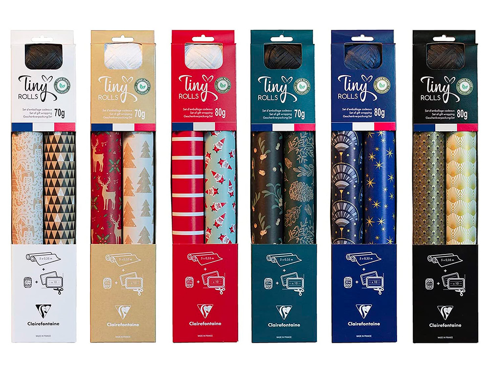 SET D'EMBALLAGE CADEAU NO L COMPOS  DE 2 ROULEAUX TINY    ROLLS 5MX35CM + 1 ROULEAU     BOLDUC 20M + 10  TIQUETTES