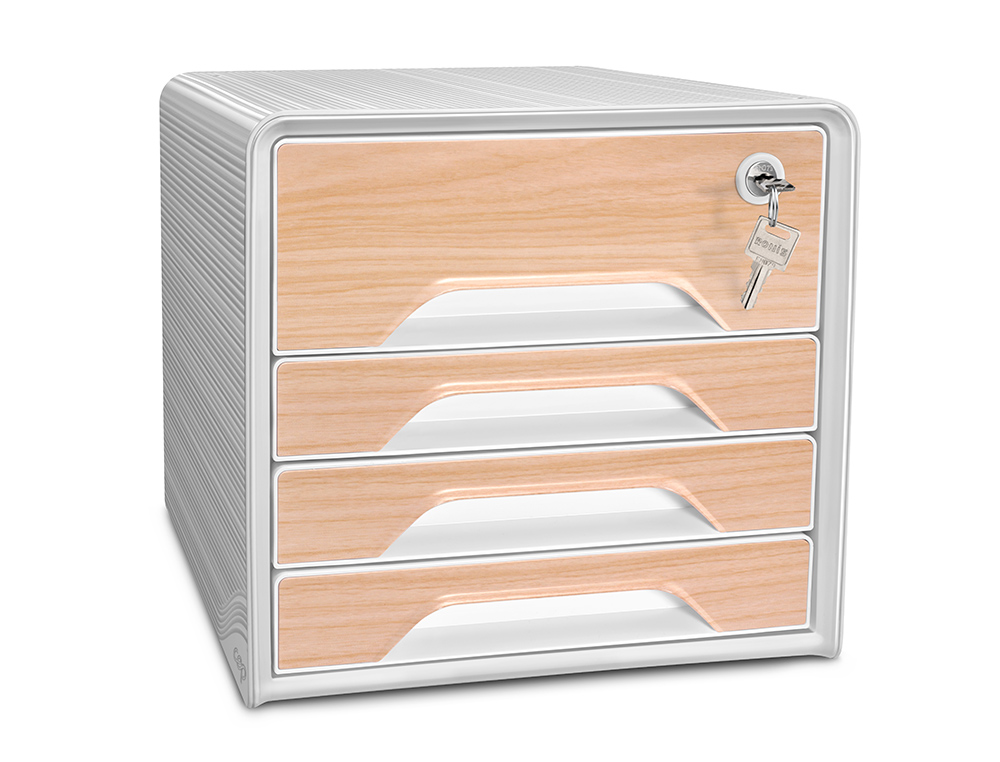 BLOC DE CLASSEMENT 4 TIROIRS SMOOVE SECURE FORMAT 24X32CM SUPERPOSABLE BLANC / H TRE